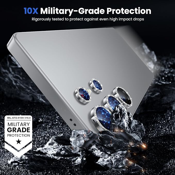 WSKEN for Samsung Galaxy S25 Ultra Camera Lens Protector - Ultra Thin Case Friendly, 9H Shatterproof Tempered Glass with Aluminum Metal Circle Camera Screen Protector Cover Accessories, Glitter