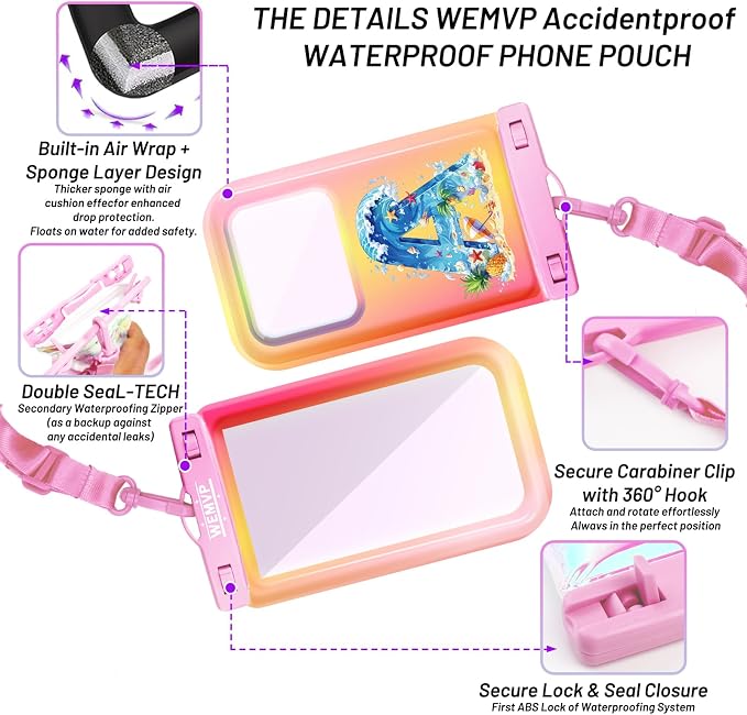 Personalized Initial Waterproof Phone Pouch Case - IPX8 Cellphone Dry Bag with Lanyard for iPhone 16/15/14/13/12 Pro Max (6.1–6.9"), Beach & Cruise Ship Essentials with Monogrammed Design (Pink, A)