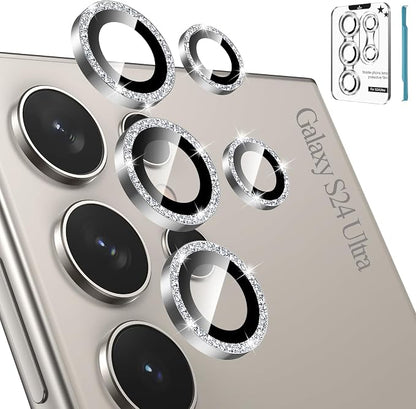 Tensea (3+2PCS for Samsung Galaxy S24 Ultra 5G Camera Lens Protector, 9H Tempered Glass Camera Cover Screen Protector Metal Individual Ring for S24 Ultra 5G 2024 [Installation Tray][Case Friendly]