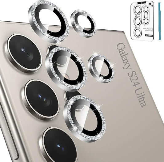 Tensea (3+2PCS for Samsung Galaxy S24 Ultra 5G Camera Lens Protector, 9H Tempered Glass Camera Cover Screen Protector Metal Individual Ring for S24 Ultra 5G 2024 [Installation Tray][Case Friendly]