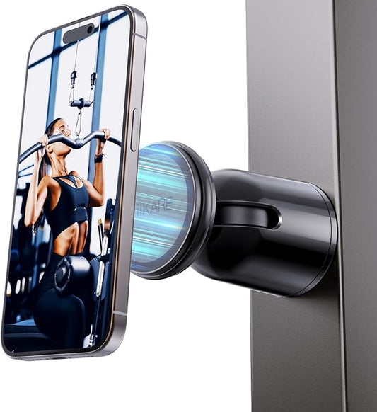 MiiKARE Dual Magnetic Phone Holder for Magsafe, Strong Magnets Gym Phone Holder Mount, 360 Rotation Adjustable, Hands Free Cell Phone Holder Compatible iPhone 17 Pro Max 16 15 14 13, Magsafe Black