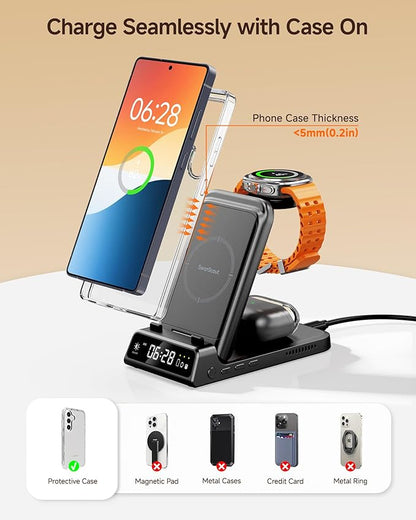 Charging Station for Samsung S26 Ultra, Wireless Charger for Galaxy S26/S25/S24/S23 Series, Galaxy Watch 8/8 Classic/Ultra/7/6/5, Galaxy Buds 3 Pro/3, SwanScout 703S (No Adapter)