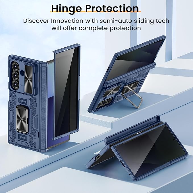 VEGO for Z-Fold7-Case: Galaxy Z Fold 7 Case with Slide Camera Cover,Blue | Built-in Privacy Screen Protector[Adjustable Kickstand] Full Body Drop Protection Case for Samsung Galaxy Fold 7 5G 2025
