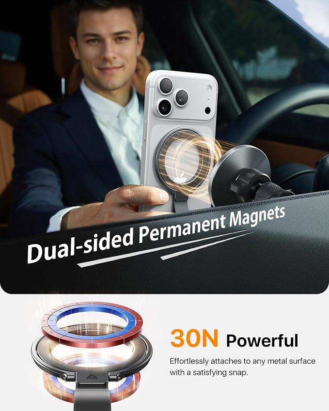 andobil [2026 Unrivaled Stability] Magnetic Phone Grip Holder for MagSafe Ring Stand Holder Kickstand Compatible with MagSafe Accessories for iPhone 17 Air 16 Pro Max Plus 15/14/13/12&Android, Grey