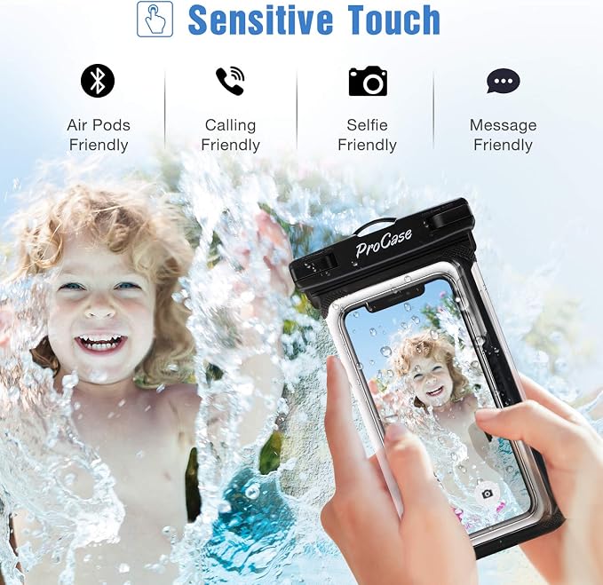 ProCase 2 Pack Waterproof Phone Pouch, Underwater Phone Case Up to 7", Dry Bag for iPhone 17 Air 16 15 14 13 Pro Plus Max, Galaxy S24 S23 S22 Ultra Pixel, Beach Essentials -Black
