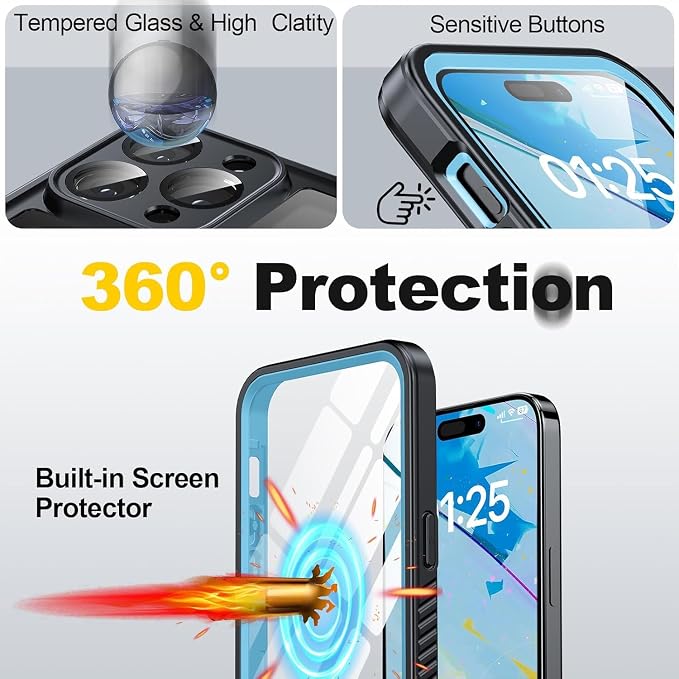 for iPhone 15 Pro Max Case Waterproof - Built-in Privacy Screen Protector & HD Screen Protector [IP68 Underwater] Shockproof Dustproof Full Body Protection iPhone 15 Pro Max Phone Case