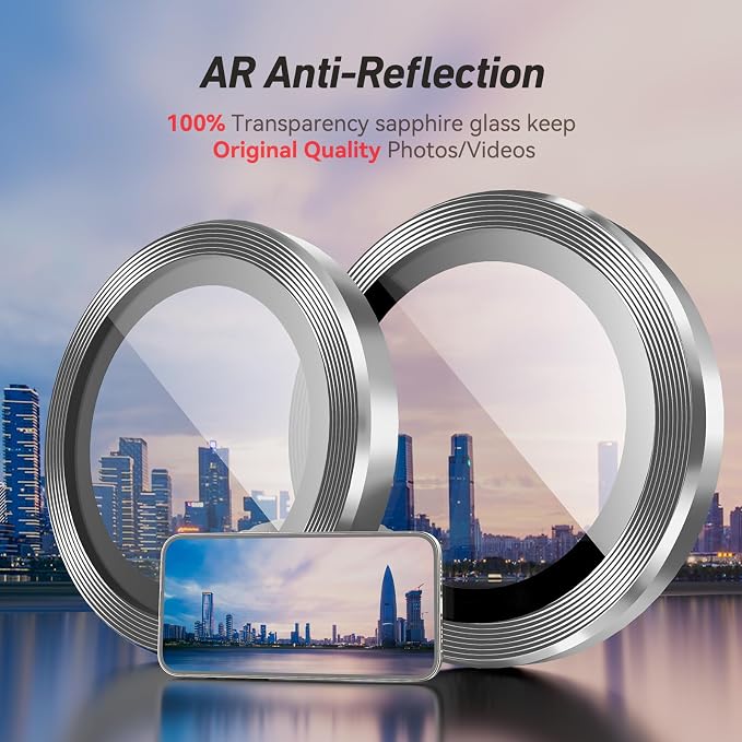 Jeluse Camera Lens Protector for iPhone 17 Pro Max/17 Pro/16 Pro Max/16 Pro/15 Pro Max/15 Pro/14 Pro Max/14 Pro, 9H Tempered Glass Screen Protector Cover Alignment Kit Metal Individual Ring
