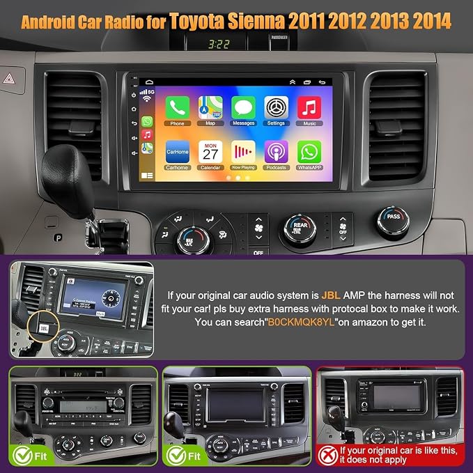 4GB+64GB Car Radio for Toyota Sienna 2011-2014,9 inch QLED Touchscreen Android 13 Stereo - Wireless Carplay & Android Auto,GPS Navigation & Bluetooth