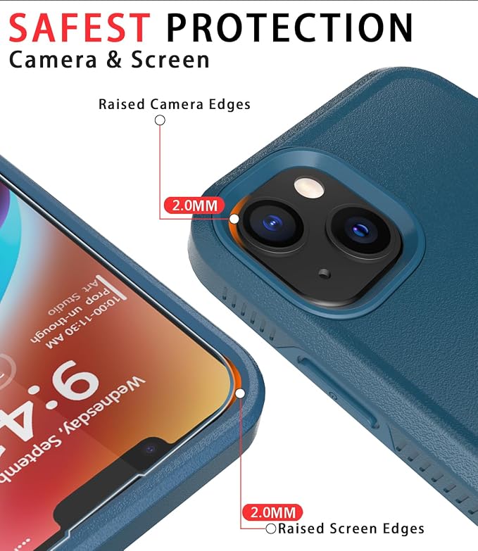 Diverbox for iPhone 14 Case [Shockproof] [Dropproof] [Tempered Glass Screen + Camera Lens Protector],Heavy Duty Protection Phone Case for Apple iPhone 14 (Blue-2in1)