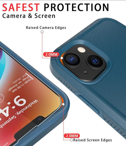 Diverbox for iPhone 14 Case [Shockproof] [Dropproof] [Tempered Glass Screen + Camera Lens Protector],Heavy Duty Protection Phone Case for Apple iPhone 14 (Blue-2in1)