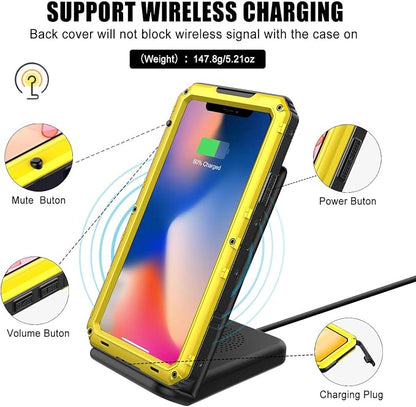 Mitywah Waterproof Case for iPhone 11 Pro Max, Heavy Duty Military Grade Phone Case Built-in Screen Protection, 360° Full Body Protector Metal Rugged Case, Yellow