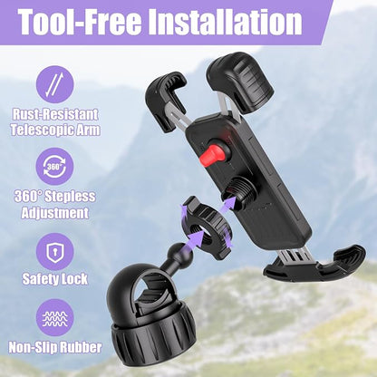 TXV Bike Phone Holder, Motorcycle Phone Mount, 1s Lock | Silicone Protective | Anti-Shock | for iPhone | Samsung | Pixel | 5.1-6.8" Cellphone