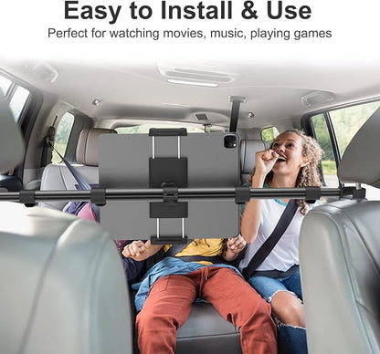 Car Headrest Tablet Holder, [Stretchable 32.67 inch Arm] Between Seat Tablet Mount for Car, Anti-Shake Backseat Phone Mount for Kids Fits iPad Pro 12.9 13 Air Mini, Galaxy Tabs, 4-13" Devices