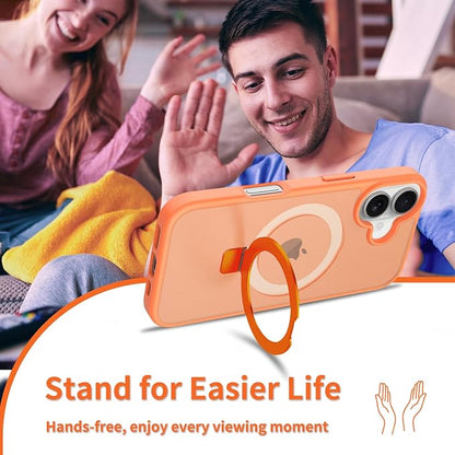 Ultra-Magnetic Stand for iPhone 17 Case [Military Drop Protection] [Compatible with MagSafe] Shockproof Translucent Matte Slim Ring Holder Case for iPhone 17 (Orange)