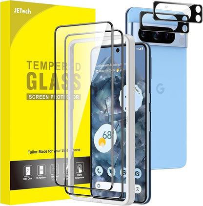 JETech Full Coverage Screen Protector for Google Pixel 8 Pro, 2+2 Pack | with Camera Lens Protector, HD Clear Tempered Glass, Anti-Scratch Protection, Easy Installation Tool