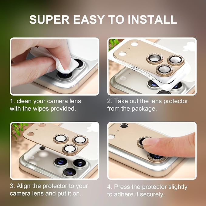 beuxece Compatible for iPhone 17 Pro Camera Lens Protector, Matte Metal Tempered Glass Rear Camera Screen Cover Accessories [Military Grade Shatterproof] [Strong Adsorption] - Glitter Gray