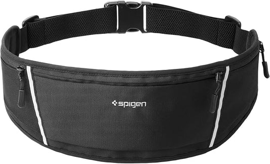 Spigen Life A710 Dynamic Shield Slim Running Adjustable Waist Belt Fanny Pack for Men & Women, Phone Holder, Lightweight, Water Resistant, Reflective, Bounce-free for Running, Jogging, Sports - Black