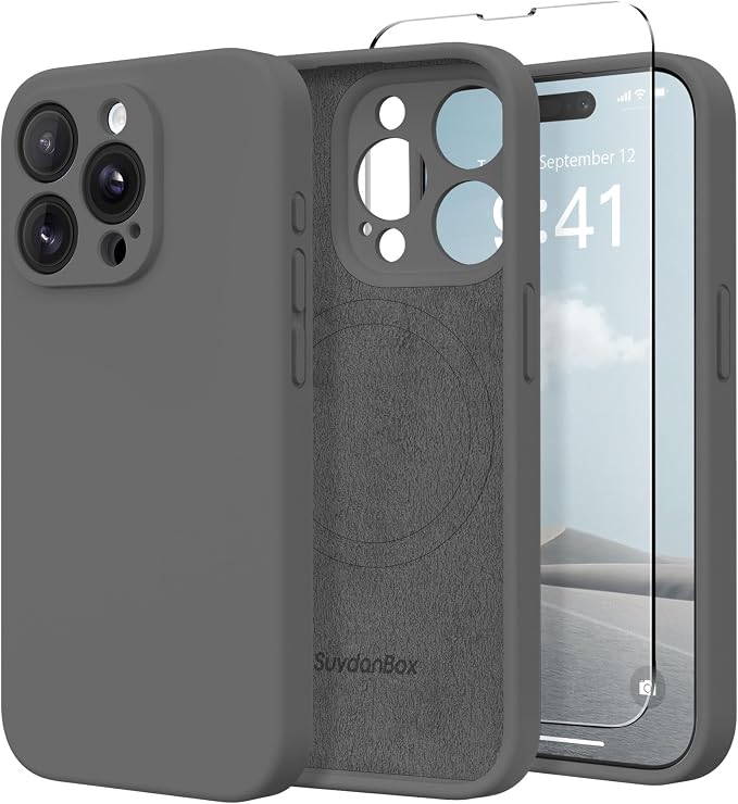 Magnetic for iPhone 14 Pro Max Case, Compatible with MagSafe, [Full Camera Protection][Screen Protector] Silicone Shockproof Protective Phone Case for iPhone 14 Pro Max 6.7", Dark Gray
