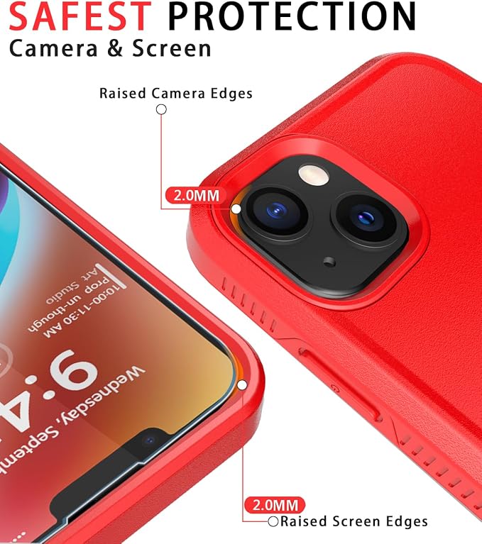 Diverbox for iPhone 14 Case [Shockproof] [Dropproof] [Tempered Glass Screen + Camera Lens Protector],Heavy Duty Protection Phone Case Cover for Apple iPhone 14 (Red-2in1)