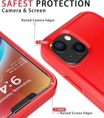 Diverbox for iPhone 14 Case [Shockproof] [Dropproof] [Tempered Glass Screen + Camera Lens Protector],Heavy Duty Protection Phone Case Cover for Apple iPhone 14 (Red-2in1)