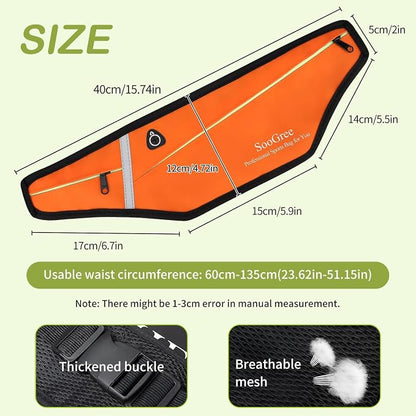 SooGree Slim Running Belt Fanny Packs for Women Men,Water Bottle Holder Hydration Fanny Pouch,Waterproof Sport Waist Pack with Reflective Strip,Runner Belt Bag for Running Cycling Camping Gym (Orange)