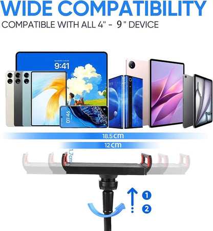 Gooseneck Tablet Holder for Bed, Tablet Stand Clamp Flexible Long Arm Adjustable Lazy Bracket for Desk Phone Mount, Compatible with iPad mini, for Kindle, for Switch, for All 4" - 9" Devices