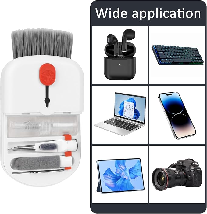 ZUFECY 6-in-1 Keyboard Cleaning Kit, White Keyboard Brush & Microfiber Pad, Multi-Tool for Electronics, Office & Gaming Setups