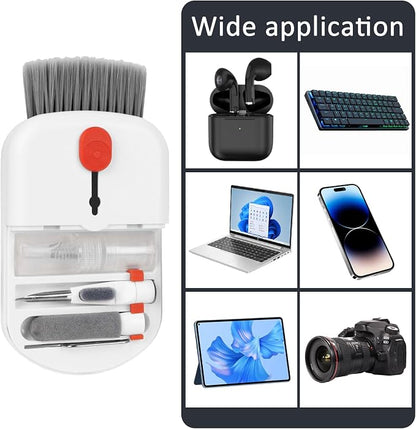 ZUFECY 6-in-1 Keyboard Cleaning Kit, White Keyboard Brush & Microfiber Pad, Multi-Tool for Electronics, Office & Gaming Setups
