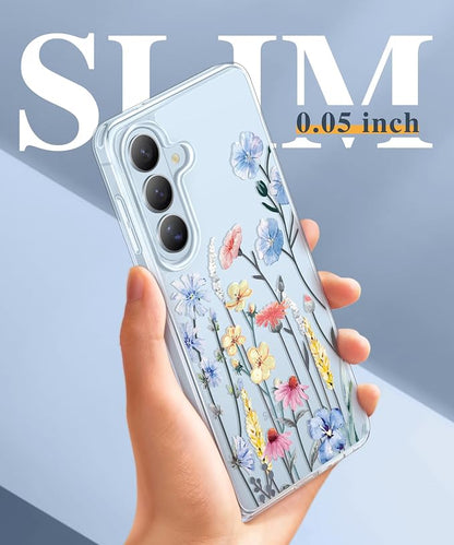 GVIEWIN for Samsung Galaxy S26 Case, Clear Floral Slim Shockproof Protective Women Phone Case, Non-Yellowing, with Screen Protector & Camera Lens Protector for Galaxy S26 6.3", Aconite/Light Blue