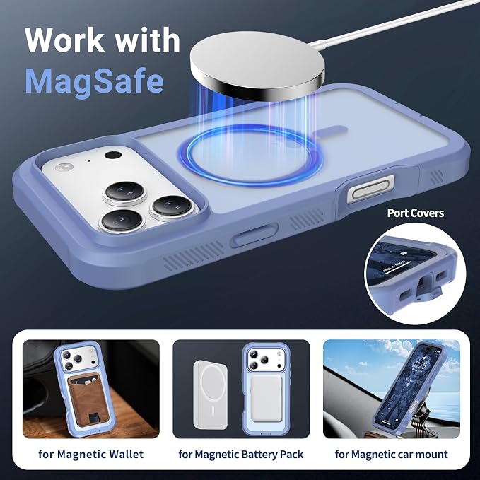 jaroco Magnetic for iPhone 17 Pro Max Case, [Compatible with MagSafe][Military Grade Drop Protection][Heavy Duty Protection][Non-Slip][Shockproof] 2-Layer Durable Bumper Phone Case 6.9''-Blue Purple