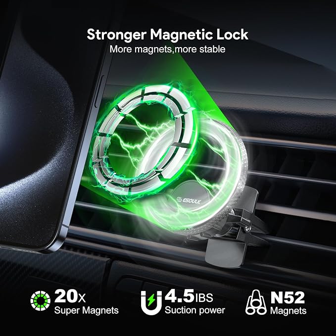 Esoulk Magnetic Ring Air Vent Car Phone Holder 360° Rotating Magnetic Car Mount with Strong Magnet, Secure Grip, Removable Universal Compatible Fits iPhone Air 17 16 15 14 13 12 11 Pro Max