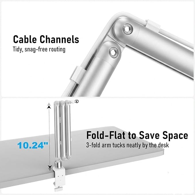 iPad Holder for Desk, Adjustable Tablet Arm iPad Desk Mount with C-Clamp, 30" Foldable Long Arm & 360° Rotation, Fits 4.7"–15.6" iPad Pro/Air/Mini, Phones & 15.6" Portable Monitors for Desk Use, White