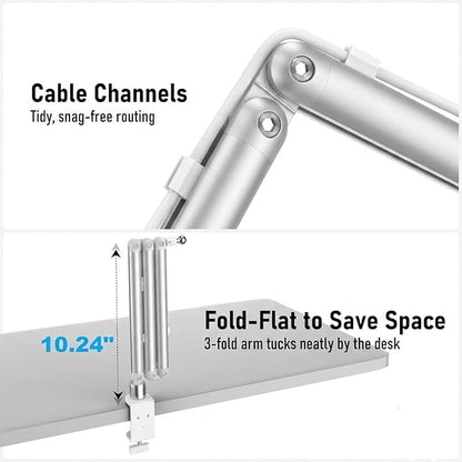 iPad Holder for Desk, Adjustable Tablet Arm iPad Desk Mount with C-Clamp, 30" Foldable Long Arm & 360° Rotation, Fits 4.7"–15.6" iPad Pro/Air/Mini, Phones & 15.6" Portable Monitors for Desk Use, White