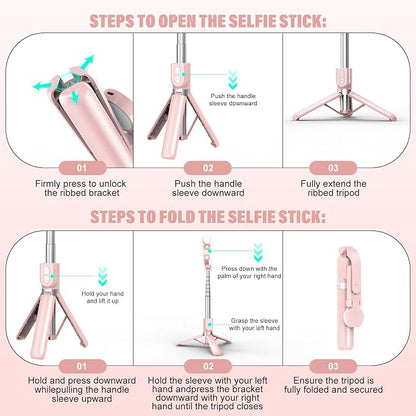 Selfie Stick with Rechargable Remote & Light (1PC), Tripod for iPhone, Cell Phone Stand for Video Recording, Portable Travel Essentials Smartphone Mount Holder, Extendable Vlogging Filming Accessories