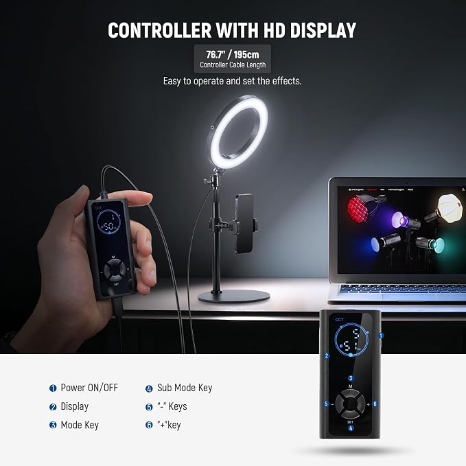 NEEWER 12" 24W High Power Desk Ring Light with Stand/Phone Holder, LED Selfie Video Conference Lighting for iPhone Streaming Makeup Vlog Recording Laptop Computer Webcam Zoom Call Podcast, RH12B