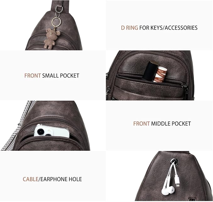 Leresas Sling Bag for Women Crossbody Fanny Pack Sling Purse Backpack Vegan Leather Travel Handbag Cross Over Shoulder Bag Gifts for Women Coffee