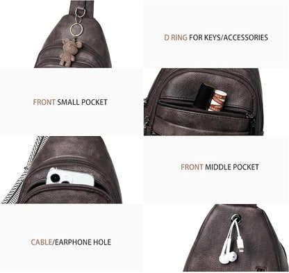 Leresas Sling Bag for Women Crossbody Fanny Pack Sling Purse Backpack Vegan Leather Travel Handbag Cross Over Shoulder Bag Gifts for Women Coffee