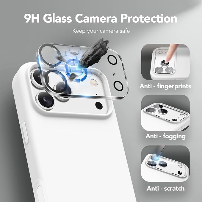 GONEZ Magnetic for iPhone 17 Pro Max Case, Compatible with MagSafe, [Screen Protector + Camera Lens Protector], Liquid Silicone Anti-Scratch Shockproof Protective Phone Case 6.9 inch, White