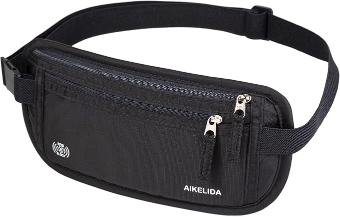 RFID Blocking Money Belt - Passport Holder & Travel Wallet, Slim Hidden Fanny Packs for Women Men - Black