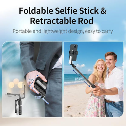 TOALLIN Selfie Stick with Light for Smartphone, Gimbal Stabilizer with Remote, Retractable and Foldable Phone Tripod for iPhone & Android, Video Recording, Streaming, Vlogging
