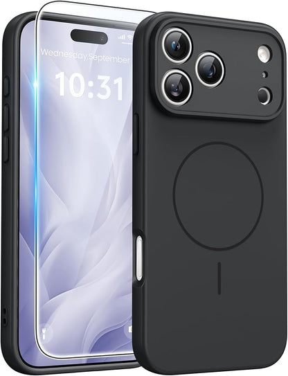 FNTCASE for iPhone 17 Pro Max Case: [Compatible with Magsafe] Integrated Silicone Phone Cases with [Full Camera Protection] [Screen Protector] Military Grade Shockproof Protective Cover - Full Black