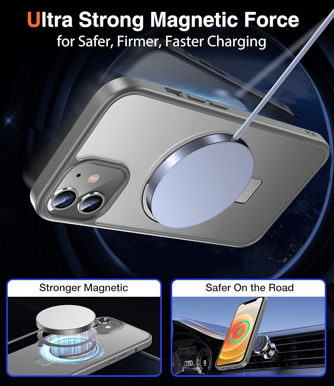 Chicfun 3-in-1 [Magnetic+Kickstand+Ring Holder] for iPhone 12/12 Pro Case Stand Ring Holder Compatible with MagSafe, Military Shockproof Protective iPhone 12/12 Pro Phone Case Kickstand Cover Grey