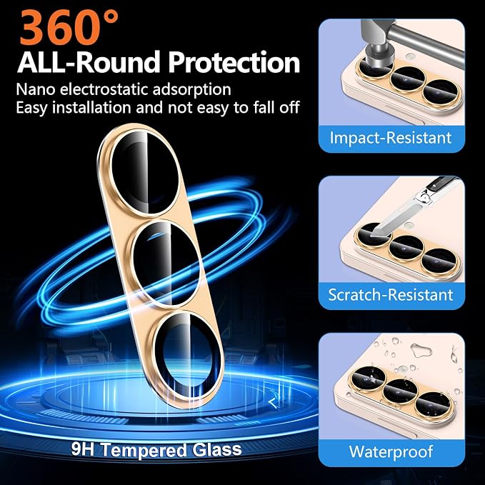for Samsung Galaxy S26 Plus Camera Lens Protector, Electroplated Matte Back with 9H Tempered Glass Lens Protector, [Strong Adsorption] [Case-Friendly] Metal Ring HD Clear Lens Cover, Gold