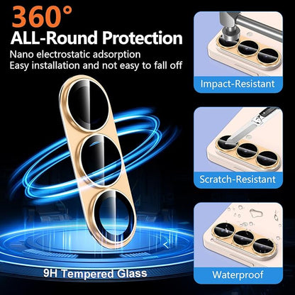 for Samsung Galaxy S26 Plus Camera Lens Protector, Electroplated Matte Back with 9H Tempered Glass Lens Protector, [Strong Adsorption] [Case-Friendly] Metal Ring HD Clear Lens Cover, Gold