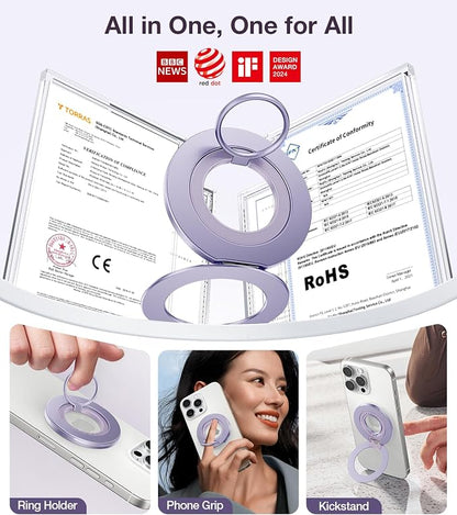 TORRAS 2025 Upgrade [Dual-Ring] Fit for MagSafe Phone Grip Ring Holder [Dual-Ring] Compatible with MagSafe Kickstand Magnetic for iPhone 17/16/15/14/13/12/11 Samsung, Google Accessories, Purple