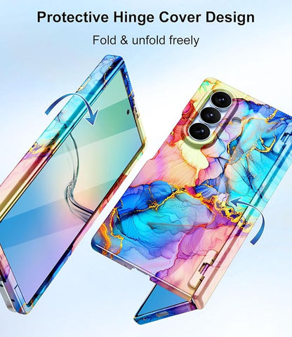 Btscase for Samsung Galaxy Z Fold 8 Ultra Case,Built in Front Screen Protector,[Compatible with MagSafe] Marble Hard PC Slim Shockproof Full Body Drop Protective Case for Z Fold 8 Ultra, Bright Blue