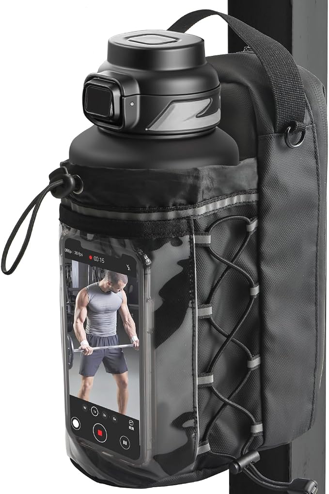 Magnetic Gym Bag for Men Women, Magnetic Gym Water Bottle Bag/Holder with Clear Phone Pouch, Built-in 5 Magnets, Fitness Gym Gifts, Gym Accessories