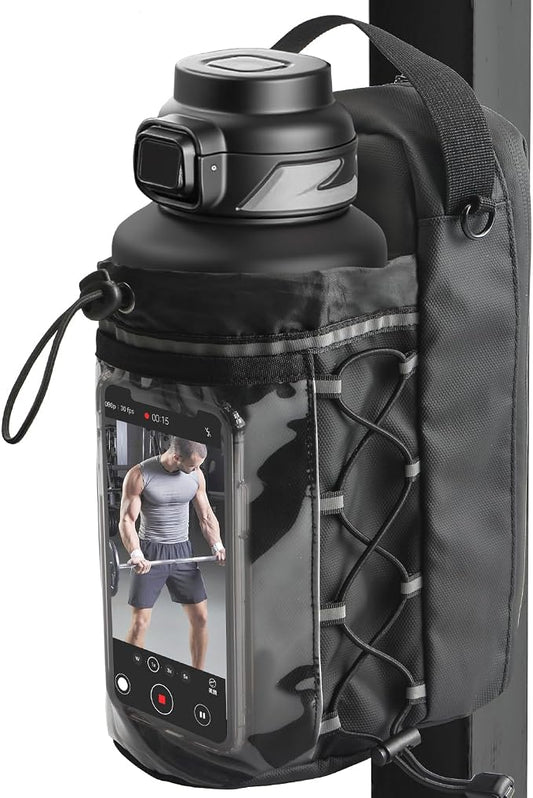 Magnetic Gym Bag for Men Women, Magnetic Gym Water Bottle Bag/Holder with Clear Phone Pouch, Built-in 5 Magnets, Fitness Gym Gifts, Gym Accessories