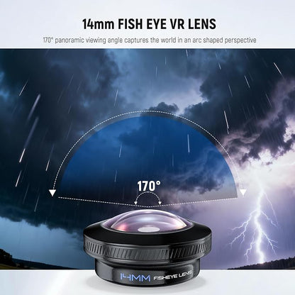 NEEWER 170° 14mm VR Fish Eye Lens with 17mm Threaded Lens Clip, Panoramic Fisheye for Live Streaming, Outdoor Landscape, Architecture, Compatible with iPhone 17 16 Pro Max Android S25 Ultra, LS-77
