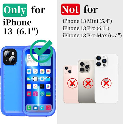 Cozycase Compatible with iPhone 13 Waterproof Case - Full Body Dustproof Shockproof Rugged Waterproof Case for iPhone 13 6.1 Inch Blue